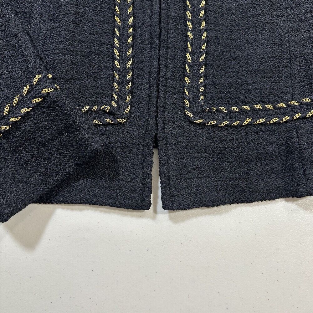 St John Collection By Marie Gray Knit Blazer Size 10 Black Gold Chain Zip Up - Picture 3 of 9